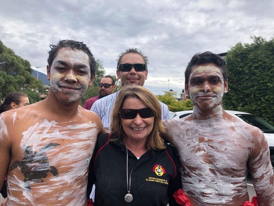 Alison Overeem with some of the young men she cared for as manager of an Aboriginal Children's Centre