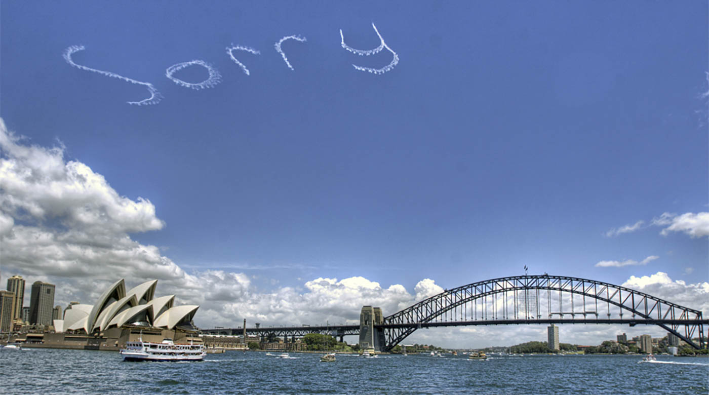 Sorry skywriting over sydney on australia day 2008.