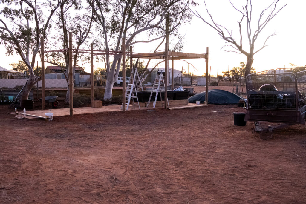 Structures used to carry shade cloth over the garden beds, sheltering it from the harsh conditions which can reach 50 degrees celsius in summer